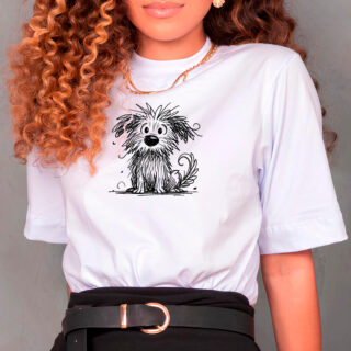 Cachorro rabiscado Despenteado Sentado T-Shirt Gola Alta