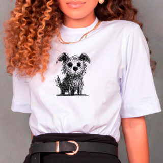 Cachorro rabiscado Fofinho de Olhos Grandes T-Shirt Gola Alta