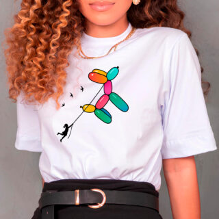 Menina e o cachorro de bexiga T-Shirt Gola Alta